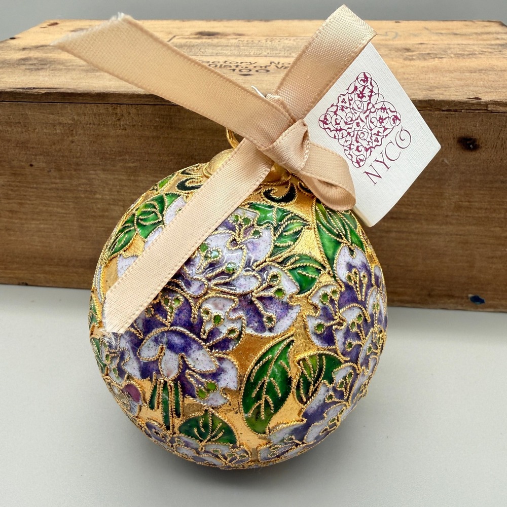 Vintage 1998 NYCO Nicki Yassaman Cloisonne Floral Ball Ornament w/ Tag